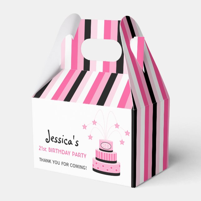 Pink and Black 21st Birthday Cake Party Favour Box (Front Side)