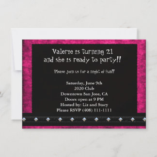 Pink and Black 21st Birthday Invitation