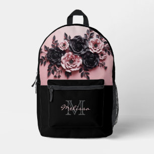 Pink And Black 3D Roses Printed Backpack