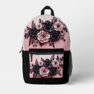 Pink And Black 3D Roses Printed Backpack