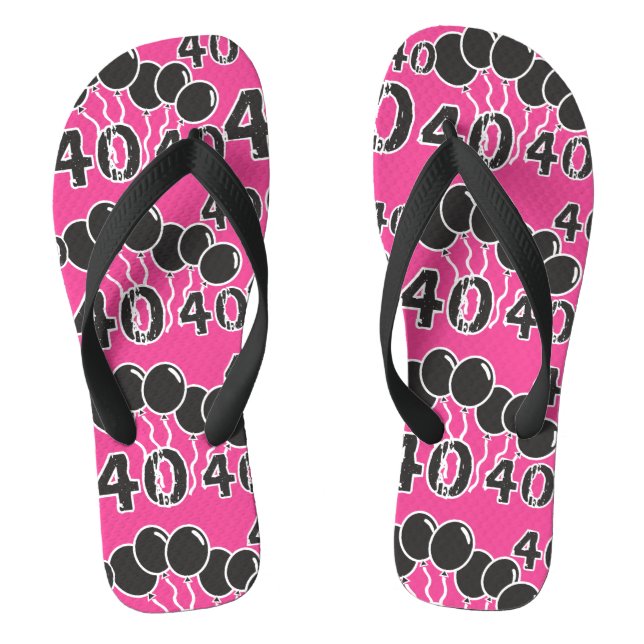 PINK and BLACK 40th Birthday - 40 yrs old Bday Flip Flops (Footbed)