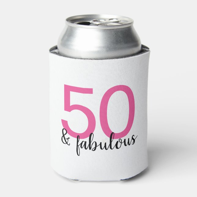 Pink and Black 50 and Fabulous Birthday Can Cooler (Can Front)