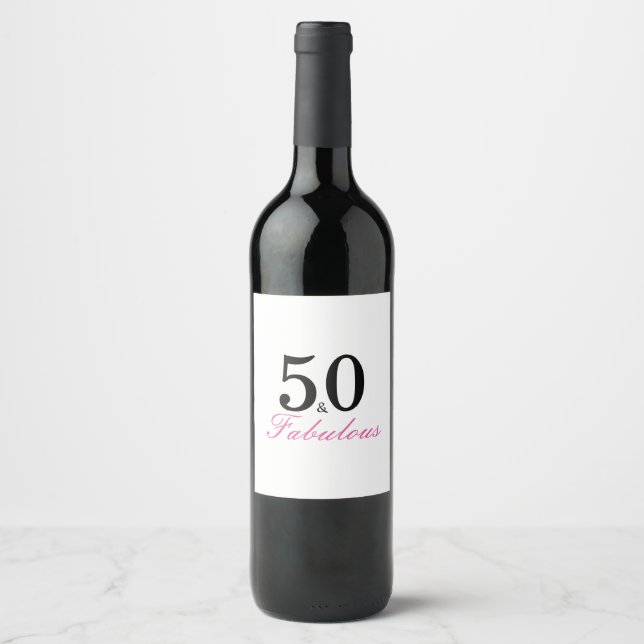 Pink and Black 50 and Fabulous Birthday Wine Label (Front)