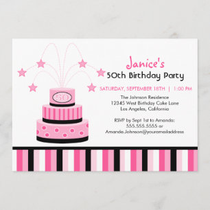 Pink and Black 50th Birthday Cake Party Invitation