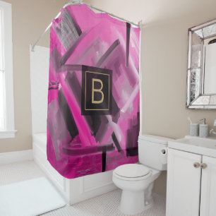 Pink and Black Abstract Art Contemporary Painting Shower Curtain