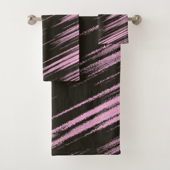 Pink and Black abstract Bath Towel Set (Insitu)