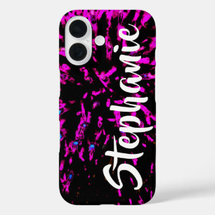 Pink and Black Abstract Floral Name  iPhone 16 Case