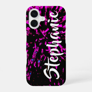 Pink and Black Abstract Floral Name iPhone 16 Case