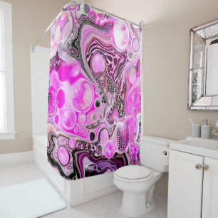 Pink and Black Abstract Fluid Art   Shower Curtain