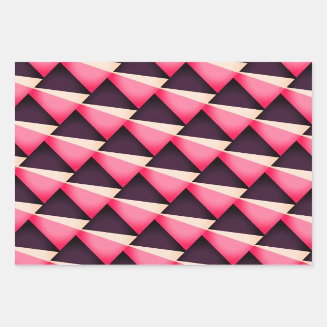 Pink and black abstract geometric pattern  wrapping paper sheet (Front)