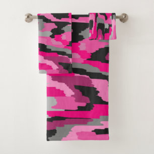 Pink and Black Abstract Print  Bath Towel Set