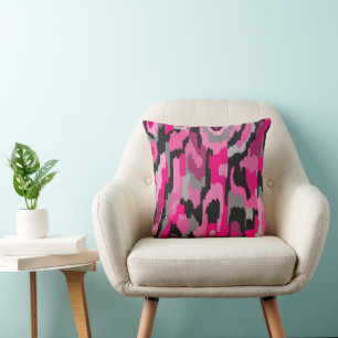 Pink and Black Abstract Print Cushion