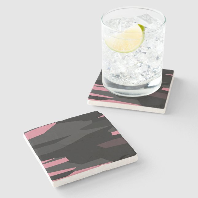 pink and black abstract   stone coaster (Side)