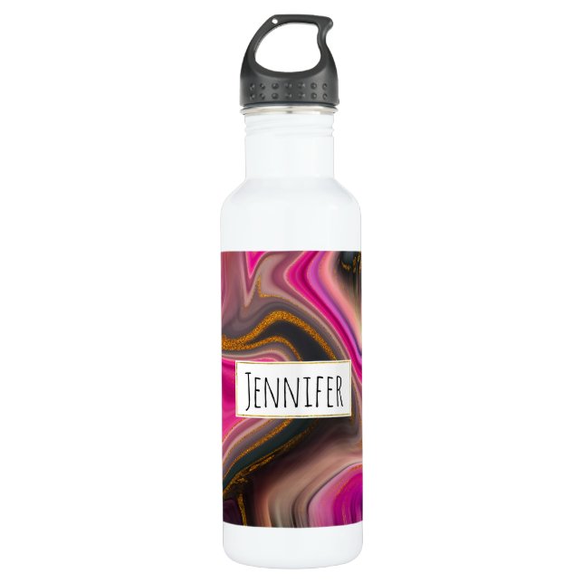 Pink and Black Abstract with Gold Swirls  710 Ml Water Bottle (Front)