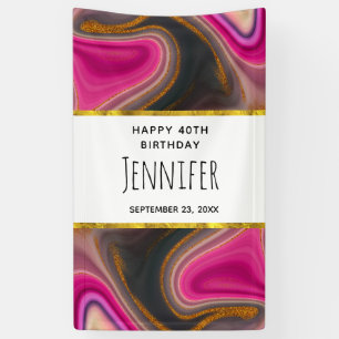 Pink and Black Abstract with Gold Swirls  Banner