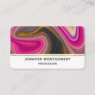 Pink and Black Abstract with Gold Swirls  Business Card
