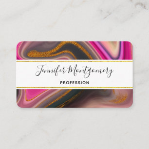 Pink and Black Abstract with Gold Swirls  Business Card
