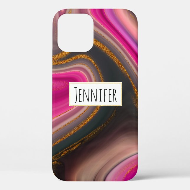 Pink and Black Abstract with Gold Swirls  Case-Mate iPhone Case (Back)
