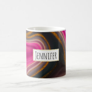 Pink and Black Abstract with Gold Swirls Coffee Mug