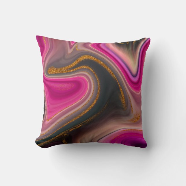 Pink and Black Abstract with Gold Swirls  Cushion (Front)