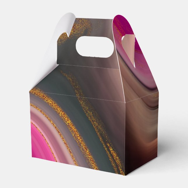 Pink and Black Abstract with Gold Swirls  Favour Box (Front Side)