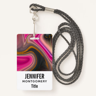 Pink and Black Abstract with Gold Swirls ID Badge