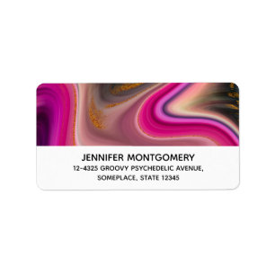 Pink and Black Abstract with Gold Swirls Label