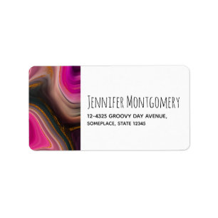 Pink and Black Abstract with Gold Swirls  Label