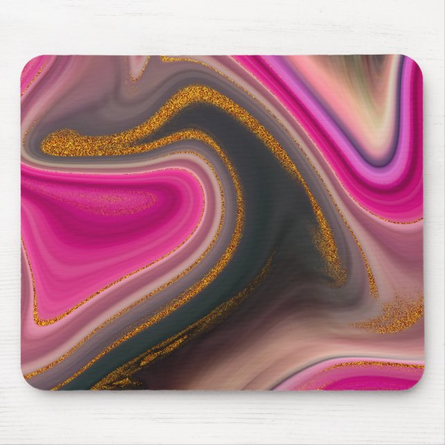 Pink and Black Abstract with Gold Swirls Mouse Mat (Front)