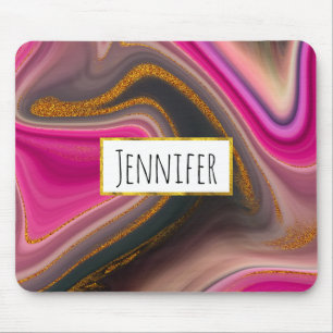 Pink and Black Abstract with Gold Swirls Mouse Pa Mouse Mat