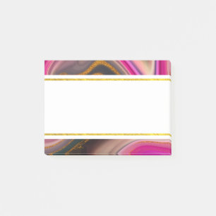 Pink and Black Abstract with Gold Swirls Post-it Notes