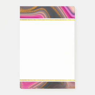 Pink and Black Abstract with Gold Swirls Post-it Notes