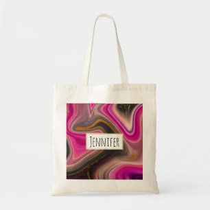 Pink and Black Abstract with Gold Swirls  Tote Bag
