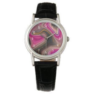 Pink and Black Abstract with Gold Swirls  Watch