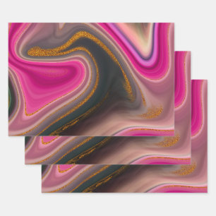 Pink and Black Abstract with Gold Swirls  Wrapping Paper Sheet