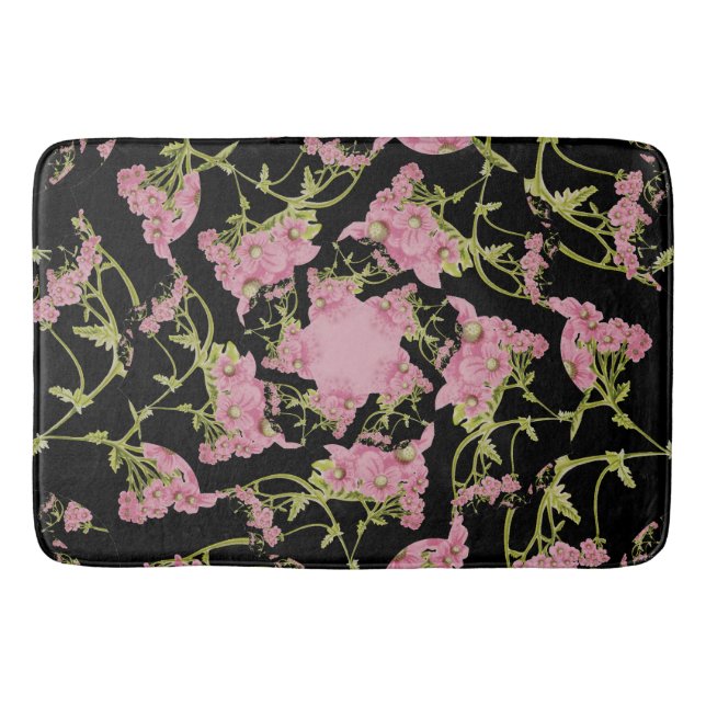 Pink and black Achillea fractal art Bath Mat (Front)
