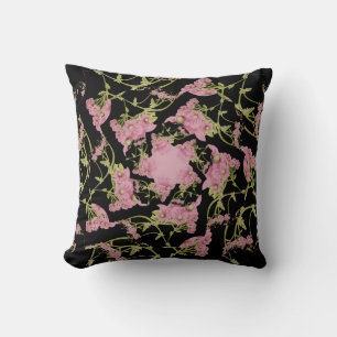 Pink and black Achillea fractal art Cushion
