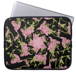 Pink and black Achillea fractal art Laptop Sleeve