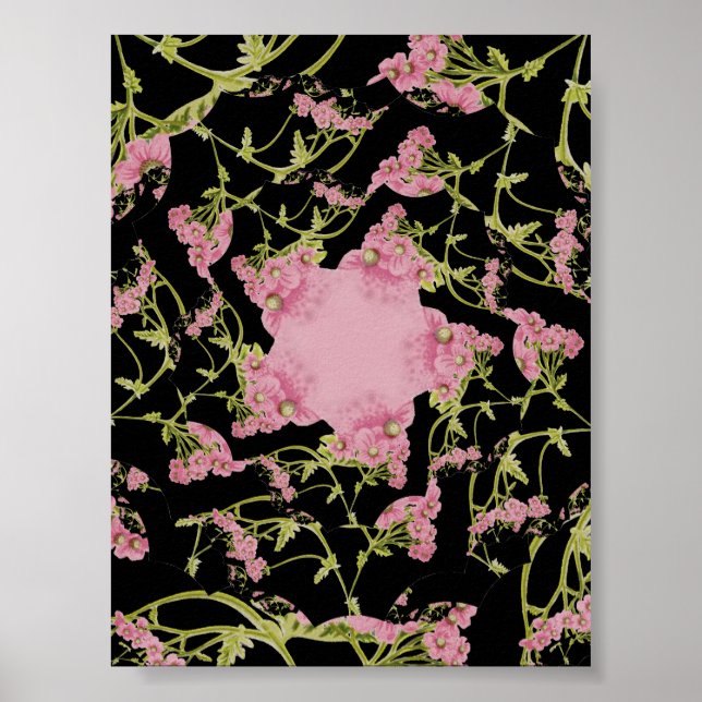Pink and black Achillea fractal art Poster (Front)
