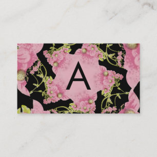 Pink and black Achillea Monogram Business Card
