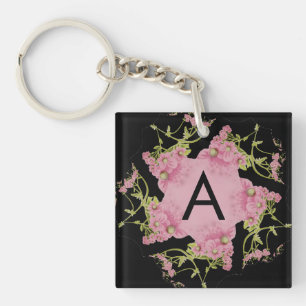 Pink and black Achillea Monogram Key Ring