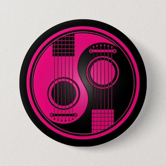 Pink and Black Acoustic Guitars Yin Yang 7.5 Cm Round Badge (Front)