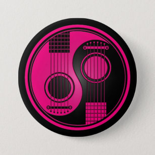 Pink and Black Acoustic Guitars Yin Yang 7.5 Cm Round Badge