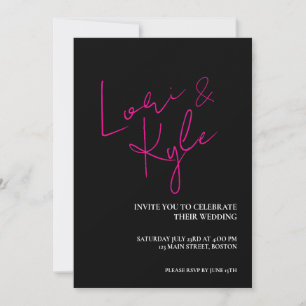 Pink and Black All You Need is Love Modern Wedding Invitation