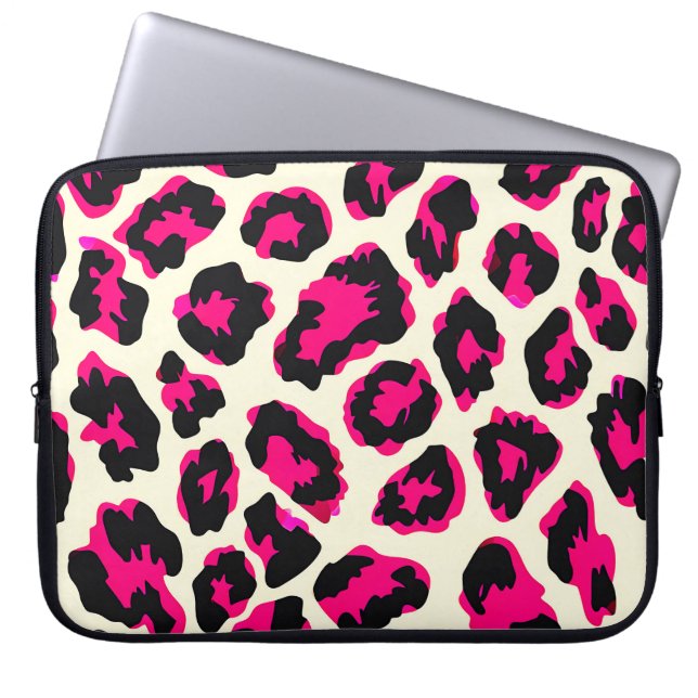 Pink and Black Animal Leopard Print Laptop Sleeve (Front)