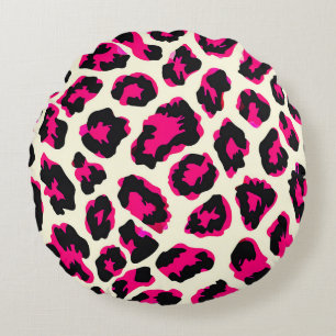 Pink and Black Animal Leopard Print Round Cushion