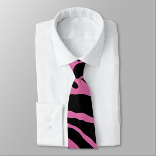 Pink and Black Animal Print Stripes Tie