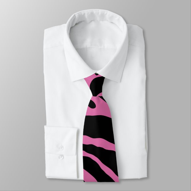 Pink and Black Animal Print Stripes Tie (Tied)