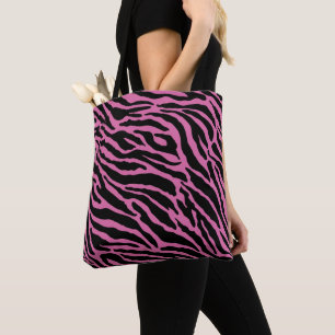 Pink and Black Animal Print Stripes Tote Bag