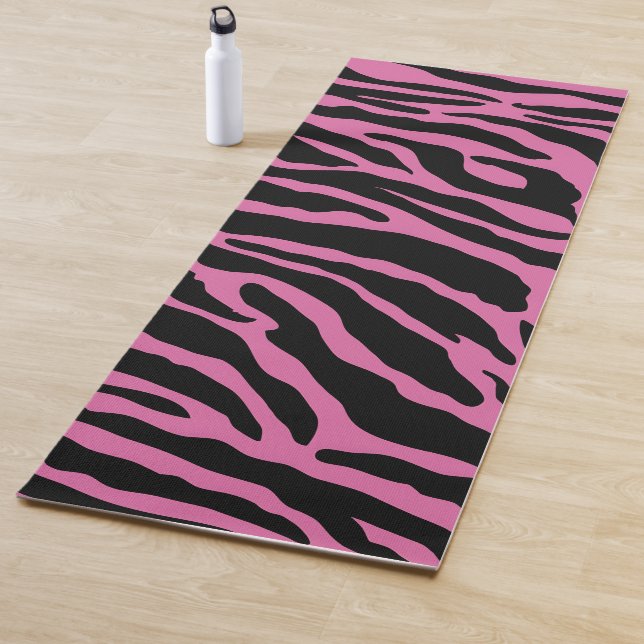 Pink and Black Animal Print Stripes Yoga Mat (In Situ)